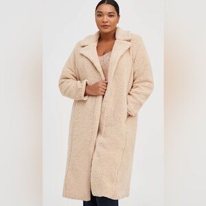 Torrid Beige Faux Fur Open Front Longline Teddy Coat 1X